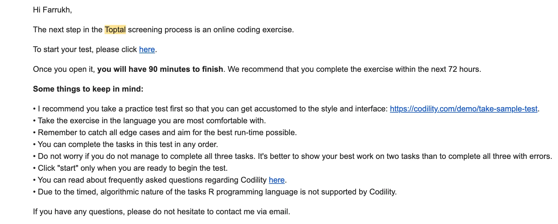 Toptal Recruitment Email